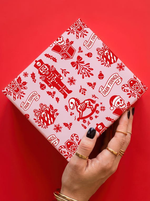 Spooky Christmas Pastel Goth Wrapping Paper - Creepy Cute Pink Skull Toys Holiday Gift Wrap