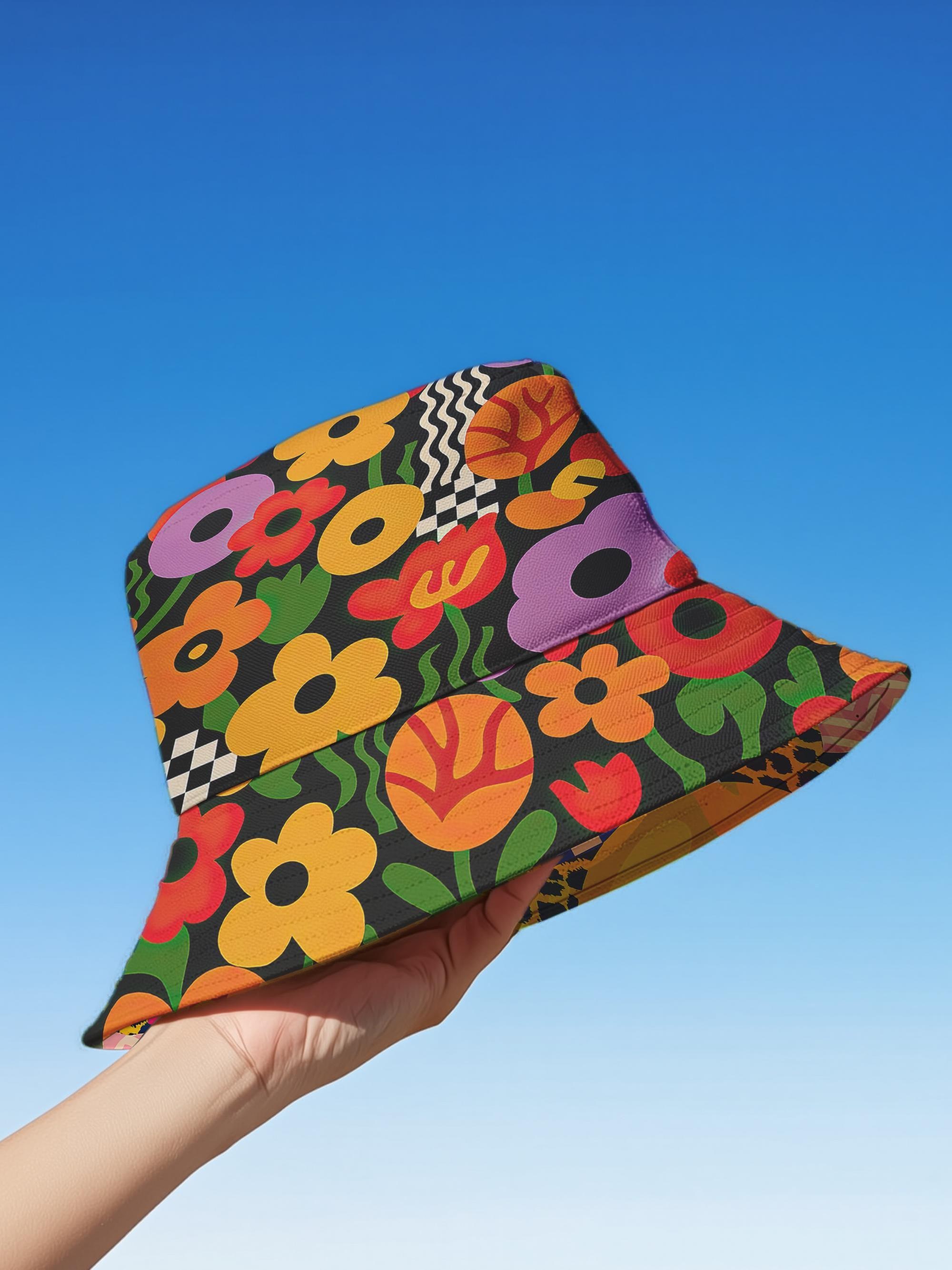 Reversible Bucket Hat: 70s Floral & Y2K Cherry Print - Etsy