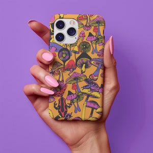 Cottagecore Mushroom Phone Cover, Retro Groovy Case, Tough Case, Trippy Frog and Fungi Phone Protector, Compatible with iPhone & Samsung