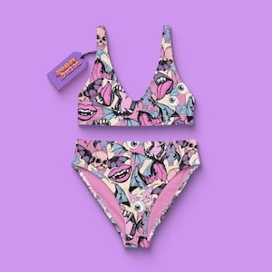 Pastel Goth High Waisted Bikini, Vampire Bat Swimsuit