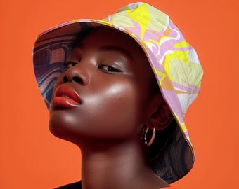 Reversible 70s Swirl Bucket Hat: Psychedelic Festival Sun Hat
