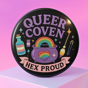 Witchy Gay Pride-pin als cadeau, Queer Coven-reversknop, pastel gothic-accessoire, LGBT Witchcore-badge, esthetische badge regenboogheks