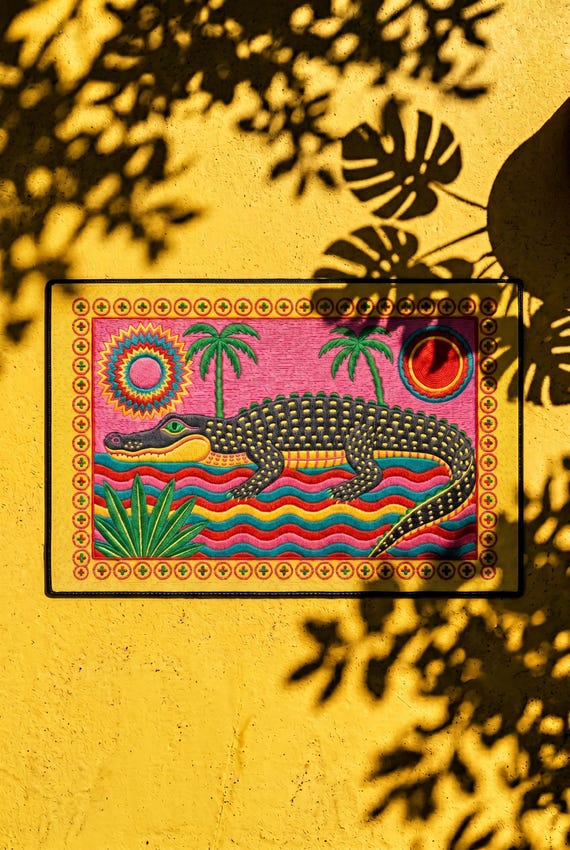 Dopamine Decor Alligator Doormat, Pink Crocodile Porch Rug, Tropical Maximalist Decor, Quirky Apartment Welcome Mat, Funny Reptile Gift