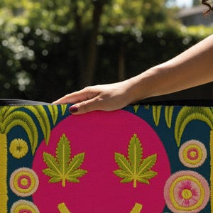 Cannabis Leaf Smiling Emoji Face Doormat, Stoner Home Decor and Welcome Mat, 420 Maximalist Rug image 15