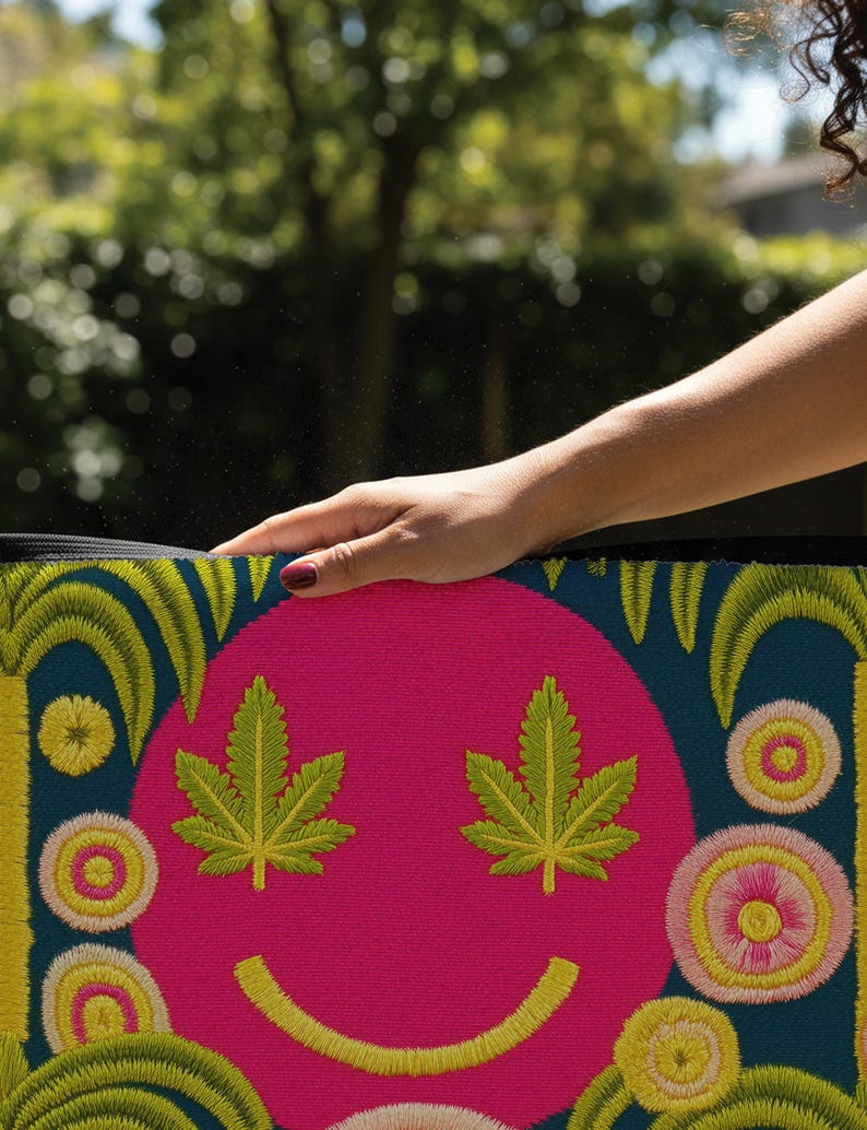 Cannabis Leaf Smiling Emoji Face Doormat, Stoner Home Decor and Welcome Mat, 420 Maximalist Rug image 15