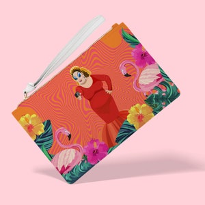 Pink Flamingo Divine Drag Queen Vegan Leather Fashion Wristlet, John Waters Elegant Leatherette Clutch, Cult B Movie Regalos para ella