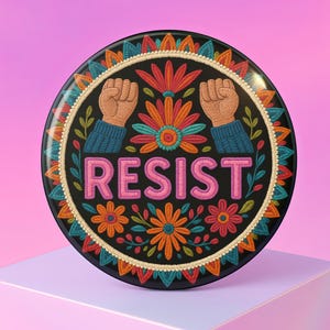 Resist Pinback Button Protest Badge - Activist Punk Rock Accessory for Resistance