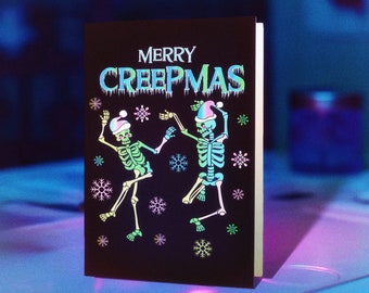 Merry Creepmas Dancing Skeleton Pastel Holiday Greeting Card