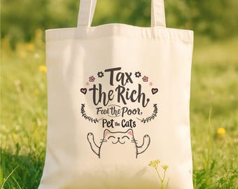 Tax the Rich Cat Tote Bag: Anti-Capitalist Bookish Gift