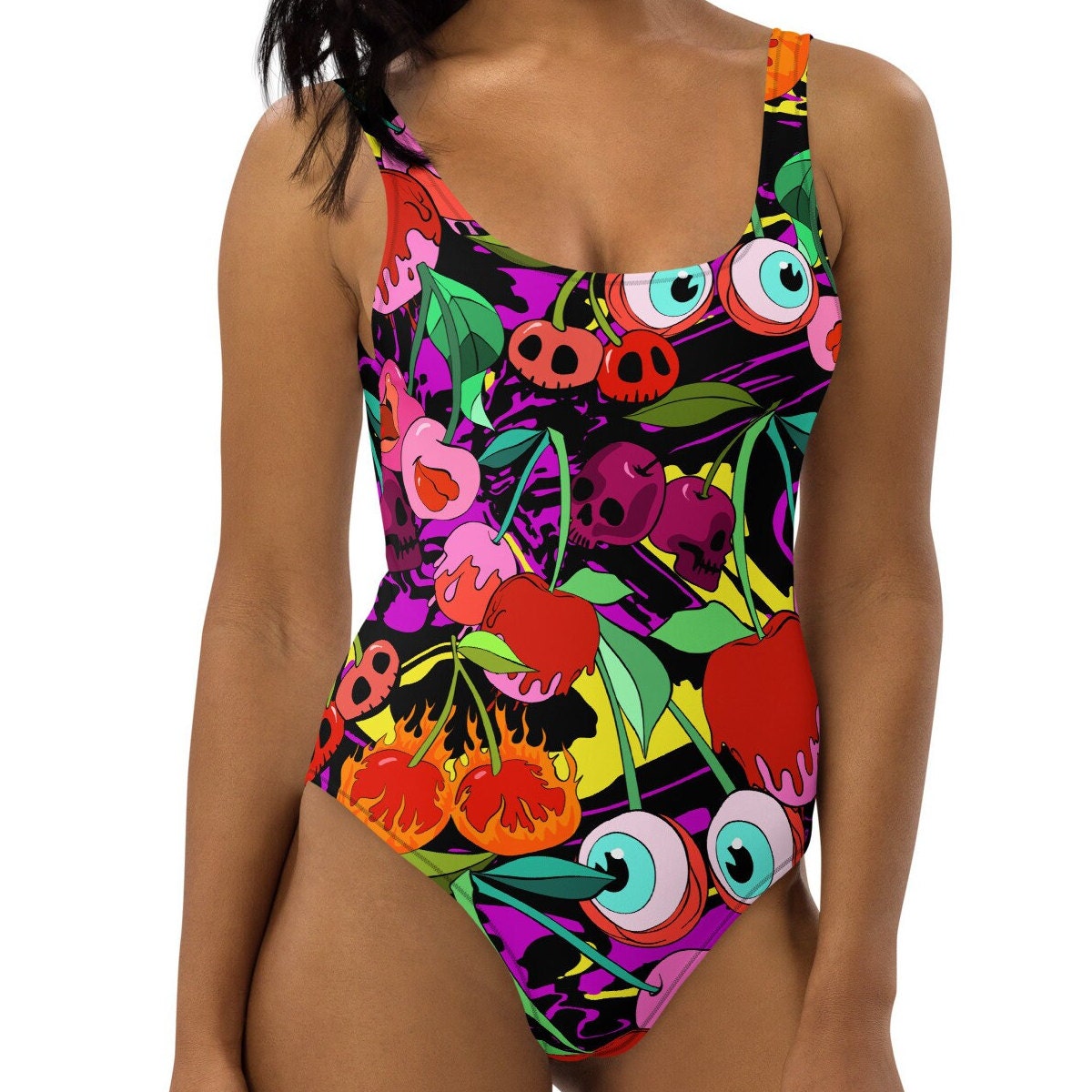 Cherry One-piece Swimsuit: Weirdcore Goth Eyeball Swimwear