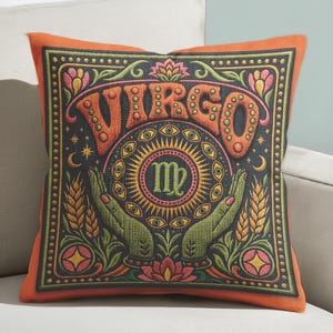 Evil Eye Retro Virgo Zodiac Pillow Cover, Maximalist Astrology Gift, 70s Psychedelic Dopamine Decor