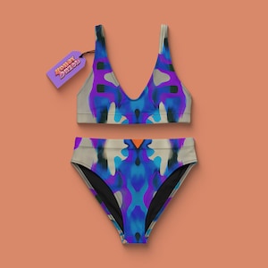 Bohemian Recycled high-waisted Bikini Set, Hippie Swimwear, Festival Bikini