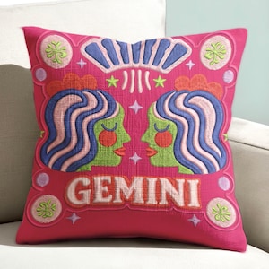 Gemini Zodiac Pillow with Insert - Maximalist Home Decor Gift for Astrology Lovers