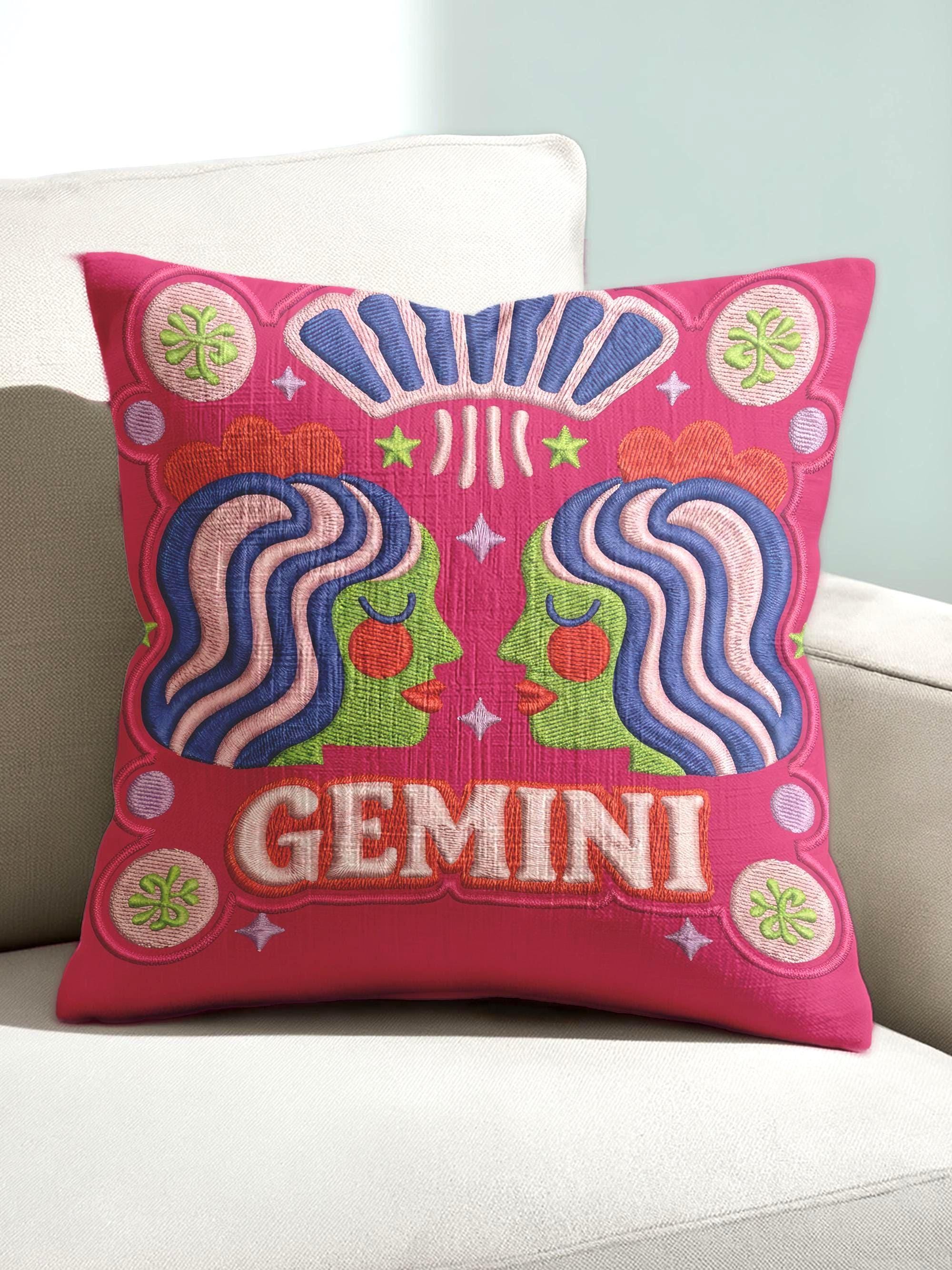 Gemini Zodiac Pillow With Insert - Maximalist Home Decor Gift for
