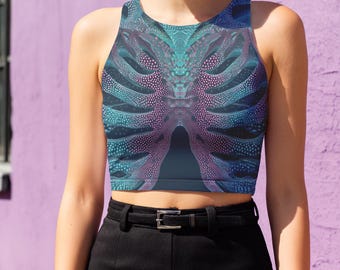 Gothic Ribcage Metallic Crop Top, Pastel Goth Skeletal Tank for Creepy Cute Alternative Clothing, Witchy Dark Cottagecore Shirt