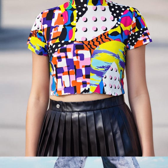 90s Crop Top Y2K Clothing, Colorful Rave Outfit, Women's