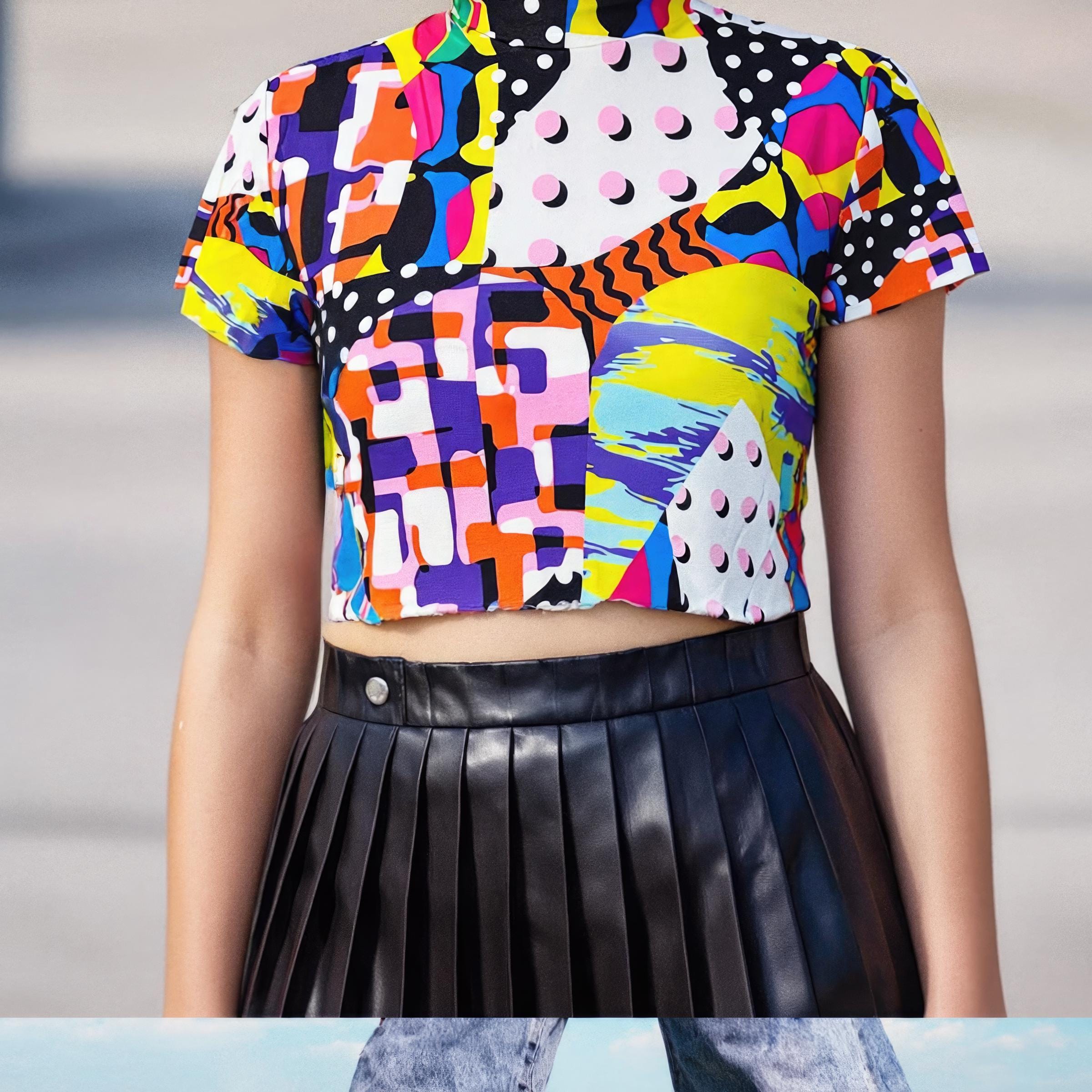 90s Crop Top Y2K Clothing, Colorful Rave Outfit, Women's