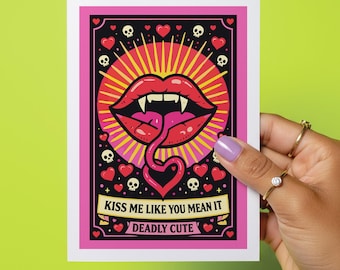 Tarjeta de San Valentín con boca de vampiro: Regalo gótico de aniversario para una nota de amor espeluznante y tierna.