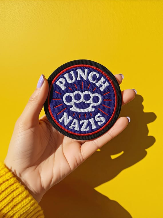 Punch Nazis Embroidered Patch: Anti-Fascist Iron-On Sew-On Badge for Punk Protest Gera for Battle Vest