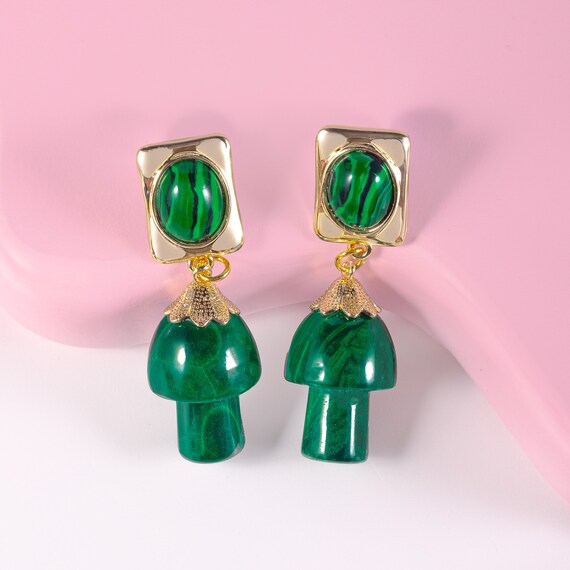Emerald Mushroom Drop Crystal Earrings Emerald Mushroom Drop Crystal Earrings
