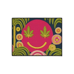 Cannabis Leaf Smiling Emoji Face Doormat, Stoner Home Decor and Welcome Mat, 420 Maximalist Rug image 8