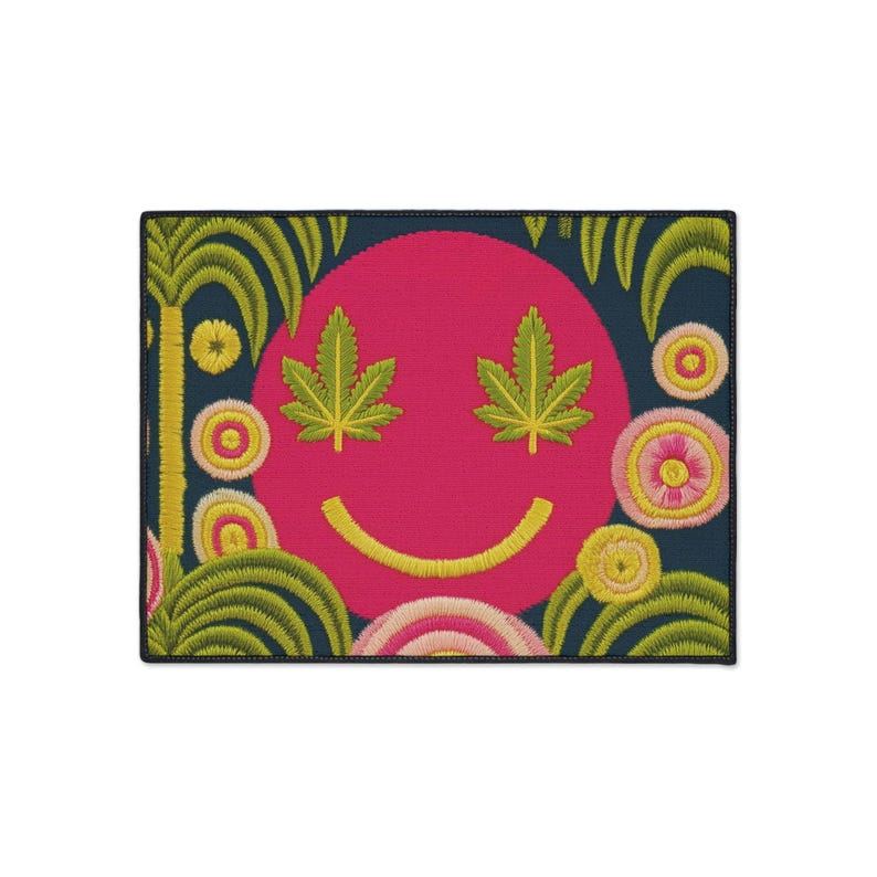 Cannabis Leaf Smiling Emoji Face Doormat, Stoner Home Decor and Welcome Mat, 420 Maximalist Rug image 8