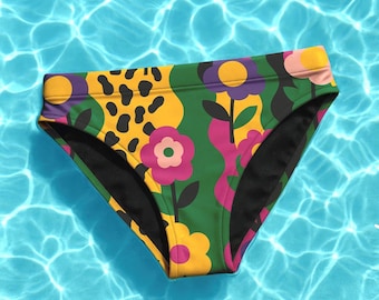 K様épine rétro flower bi-color swim wear Retro Floral Bikini Bottom for Women, Maximalist Festival Bikini