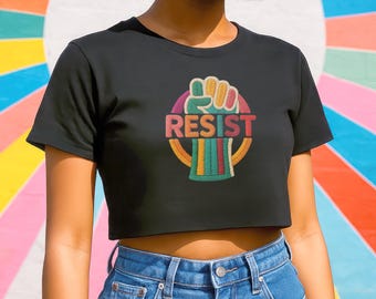 Resist Crop Top: Rainbow Fist Embroidered Activist Shirt