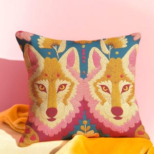 Wolf Pillow Case - Vibrant Decorative Cushion Cover for Eclectic Maximalist Decor