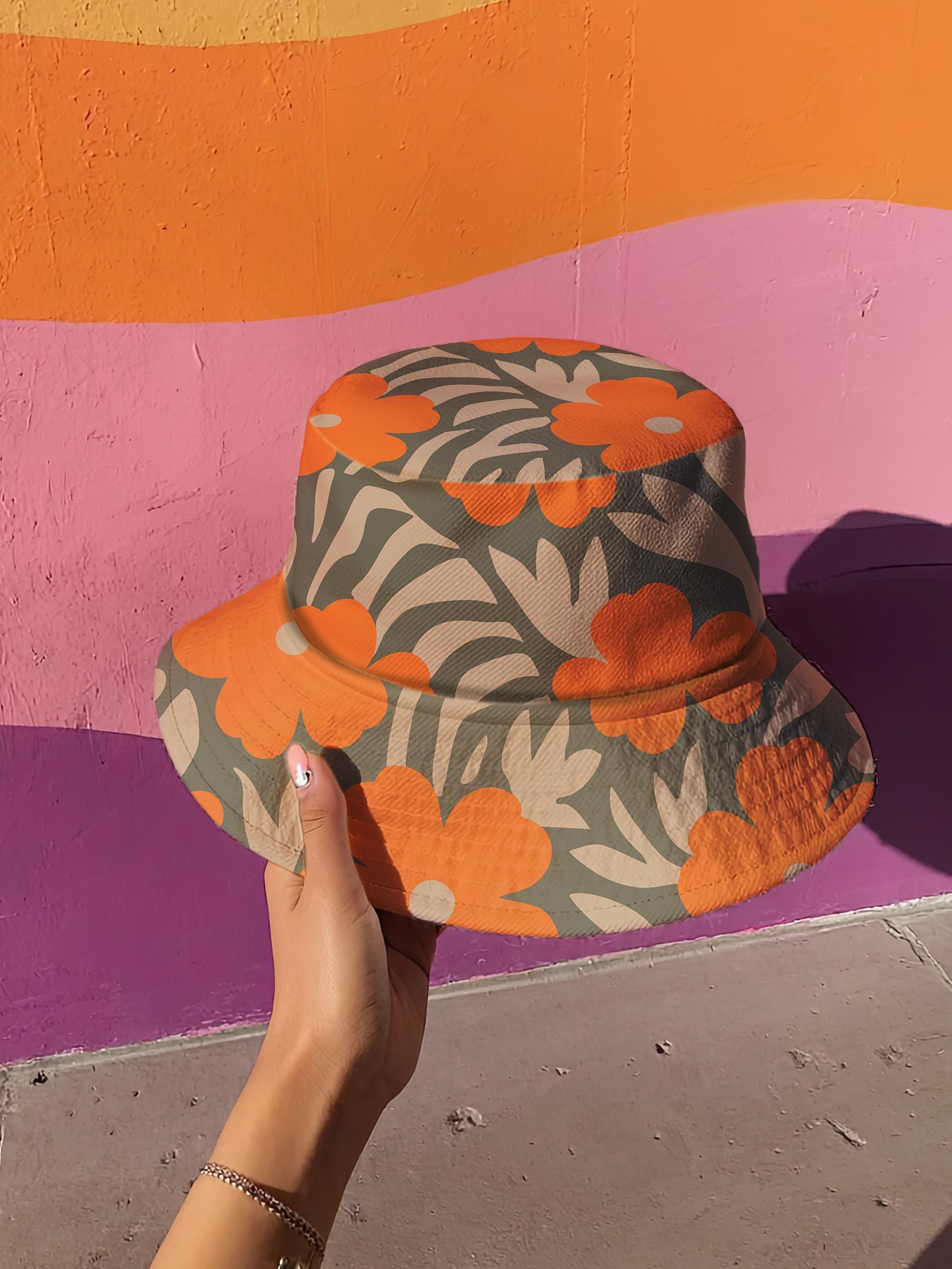 Funky Summer Bucket Hat With Daisy Pattern, Retro Reversible 70s