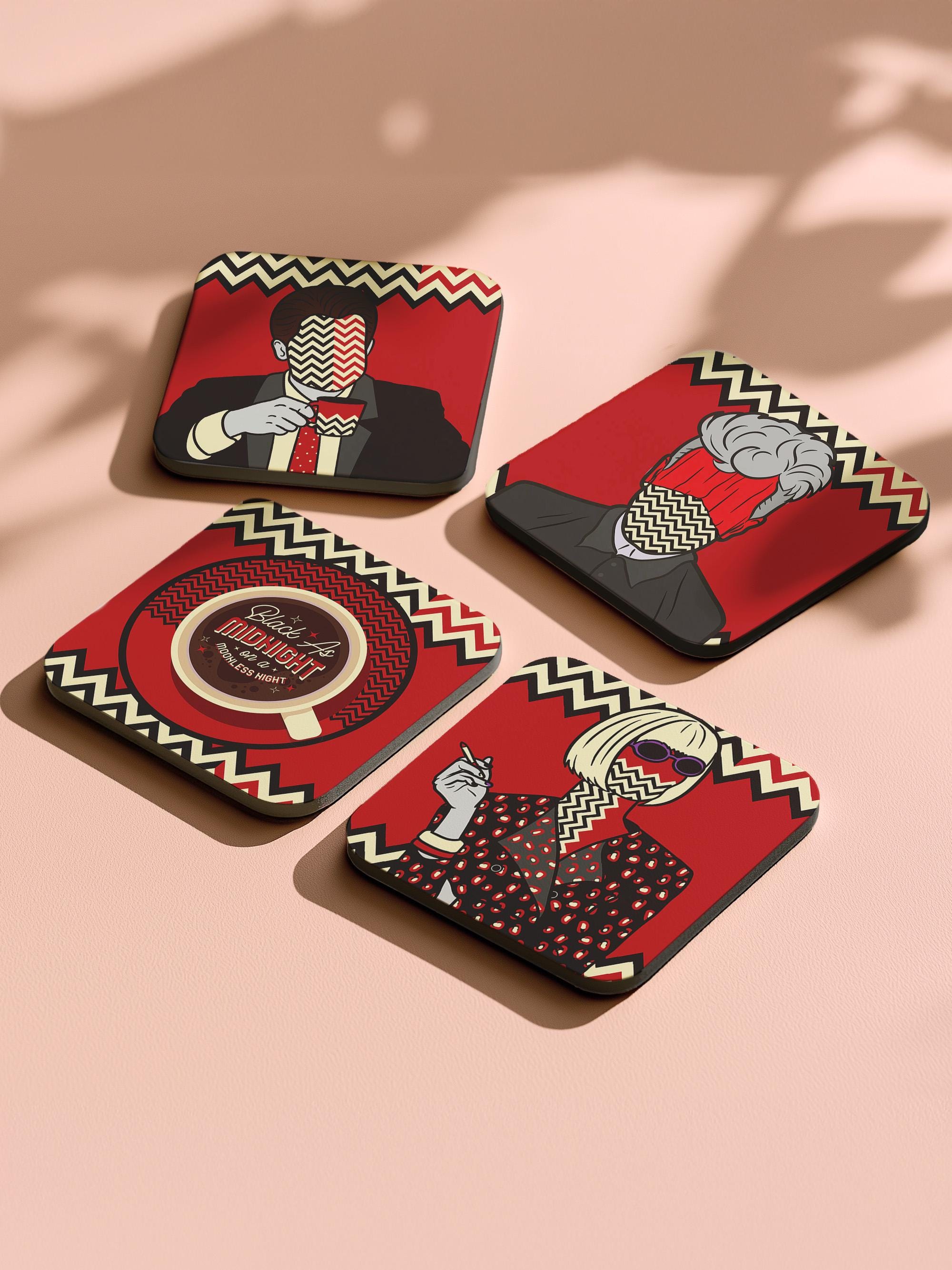 Twin Peaks 4-piece Coaster Set, David Lynch Art, Bar Cart