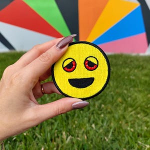 Dazed Emoji Patch, Stoner Culture Iron-On Accessory
