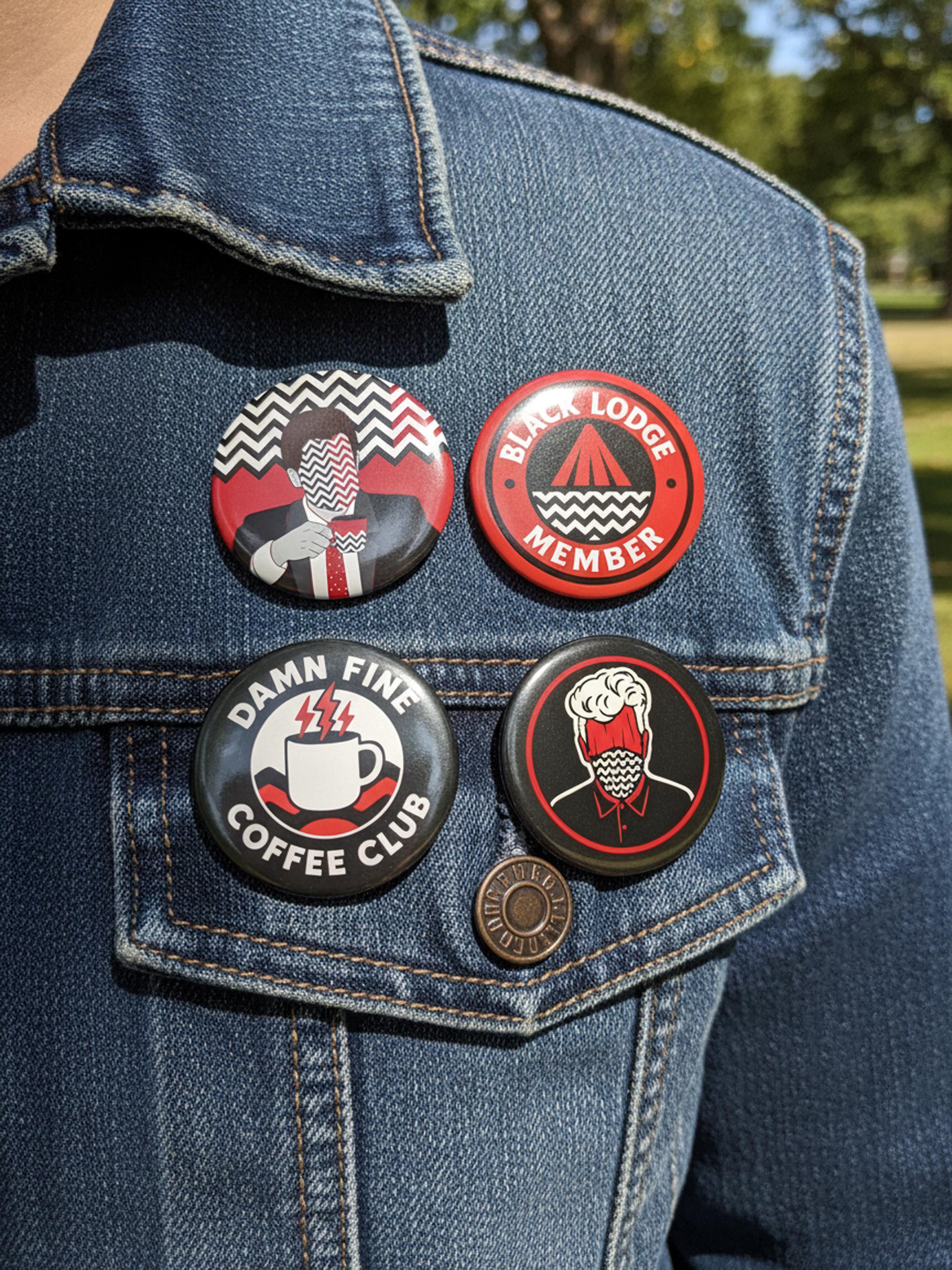 Twin Peaks Damn Fine Coffee Pin Set, Black Lodge Badge, David