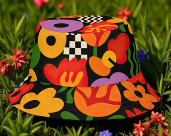Reversible Bucket Hat: 70s Floral & Y2K Cherry Print - Etsy