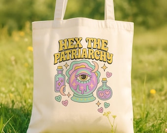 Hex the Patriarchy Tote Bag: Feminist Witchy Cotton Canvas