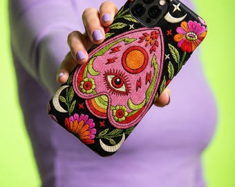 Witchy Evil Eye Phone Case Planchette Design,  Goth Boho Aesthetic Floral iPhone Case