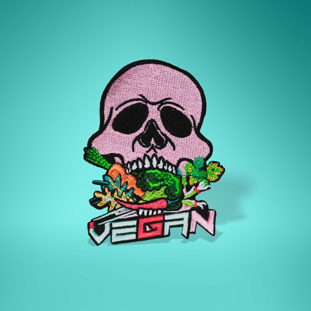 Vegan Patch for Jackets, Large Skull Patch, Vegan Birthday Gift, Vegan