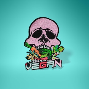 Vegan Patch for Jackets, Large Skull Patch, Vegan Birthday Gift, Vegan Stocking Stuffer, Sew on Patch, Punk Patches