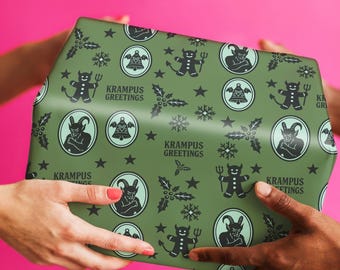 Krampus Gift Wrap for Pastel Goth Christmas Decor - Spooky Cute Holiday Packaging