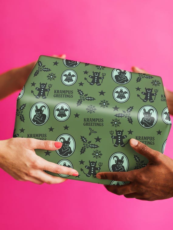Krampus Gift Wrap for Pastel Goth Christmas Decor - Spooky Cute Holiday Packaging