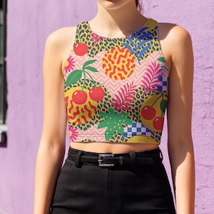 Tropical Leopard Print Crop Top: Y2K Rave Tank, Festival Fashion