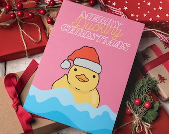 Merry Ducking Christmas Card: Funny Rubber Duck Holiday Greeting
