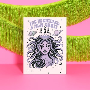 Carte d'anniversaire tarot mystique, voeux horoscope psychédélique, cadeau sorcière céleste, carte de voeux trippy céleste