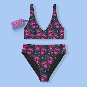 Goth Bikini Set, High Waisted Skull Swimsuit, Pastel Punk Swimwear, Alternative Beachwear,  Cute Goth Swim Set, Y2K Goth Aesthetic