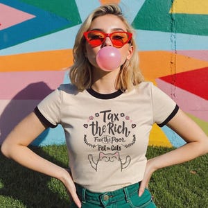 Kawaii Tax The Rich T-Shirt, Activist Cat Shirt, Anti Capitalist Tee, Protest Clothing, Feminist Gift, Socialist Shirt, Political Statement