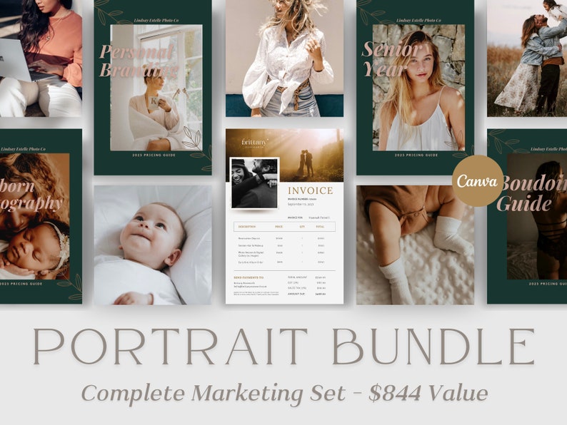 TEAL Portrait Photography Bundle: 20 Piece Portrait Photographer Branding Bundle 844 DOLLAR VALUE Canva Photography Marketing Set image 3