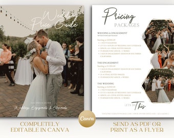 Canva Pricing Guide for Wedding Photographers, Customizable Photography Package Pricing List Sheet Template, Editable Price Sheet Flyer