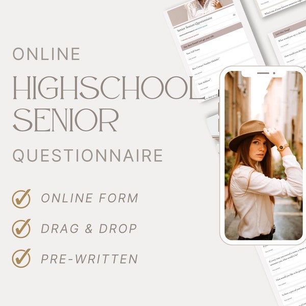 High School Senior Photoshoot Questionnaire - Online Form Questionnaire, Drag & Drop Editing, Photography Google Form, Senior Photographer