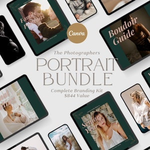 TEAL Portrait Photography Bundle: 20 Piece Portrait Photographer Branding Bundle 844 DOLLAR VALUE Canva Photography Marketing Set image 1