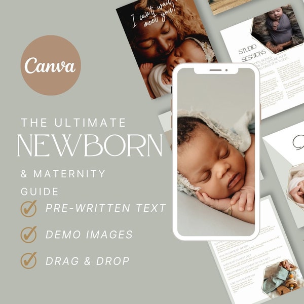 GOLD Newborn and Maternity Photography Canva Template Editable Price Client Guide Photography Pricing Guide, Digital Magazine PDF Brochure